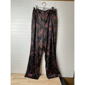 Women's 8 HOUSE OF HARLOW 1960 Wide Leg Satin Pants Tribal Toucan Art To Wear